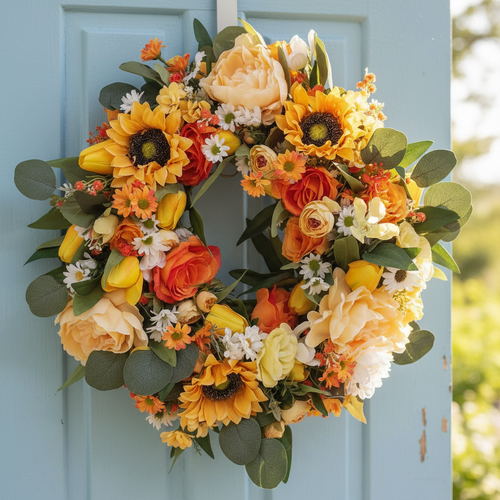 Summer wreath with sunny background