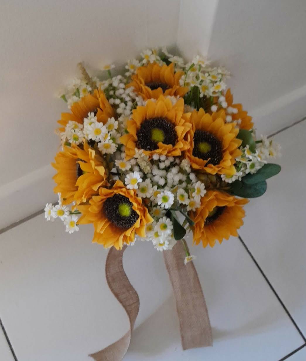Thea artificial sunflower and daisy bridal bouquet side view