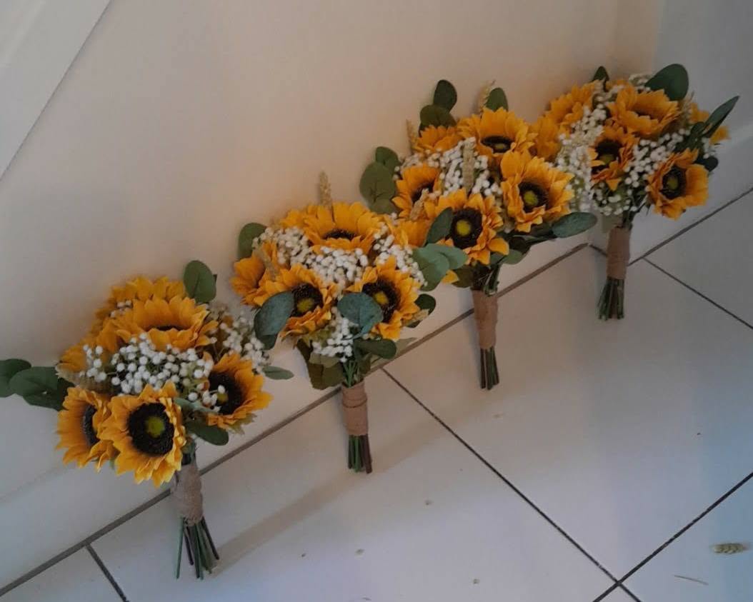 Thea artificial sunflower and gypsophila bridesmaid bouquet