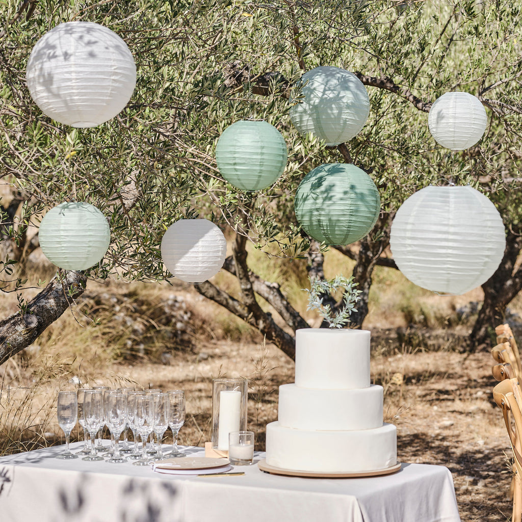 Sage & Cream Paper Lantern Hanging Decorations