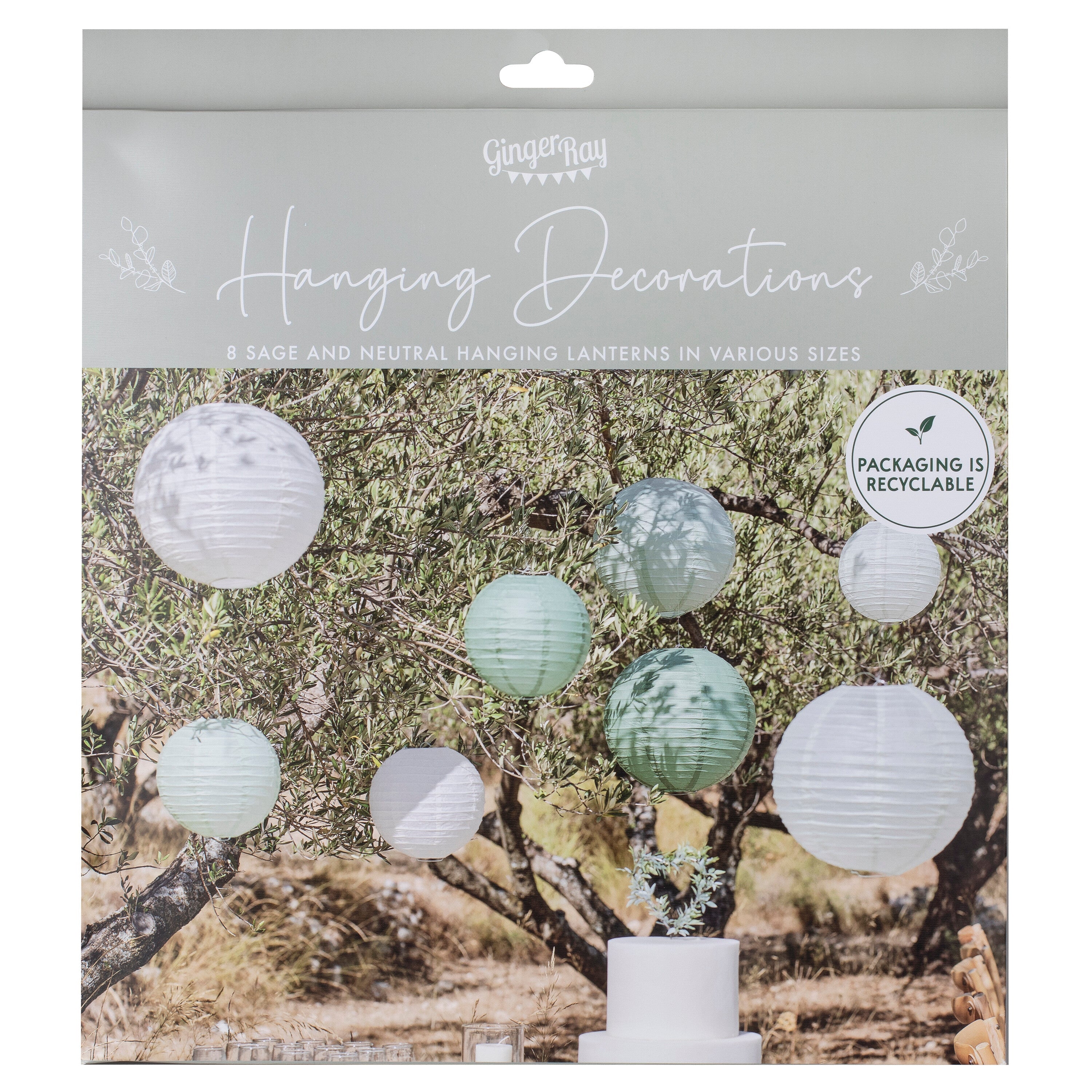 Sage & Cream Paper Lantern Hanging Decorations- 5 Inner Pack