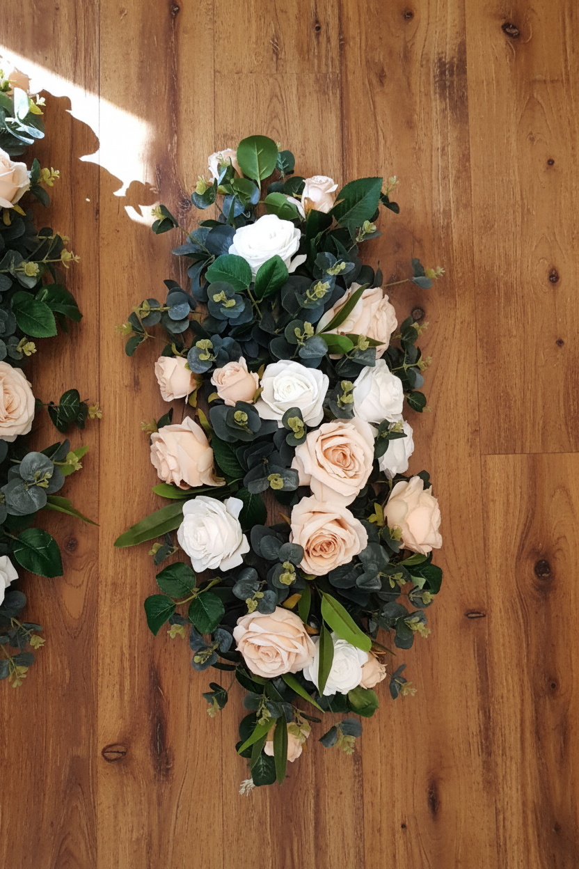 Table runner on warmer wood