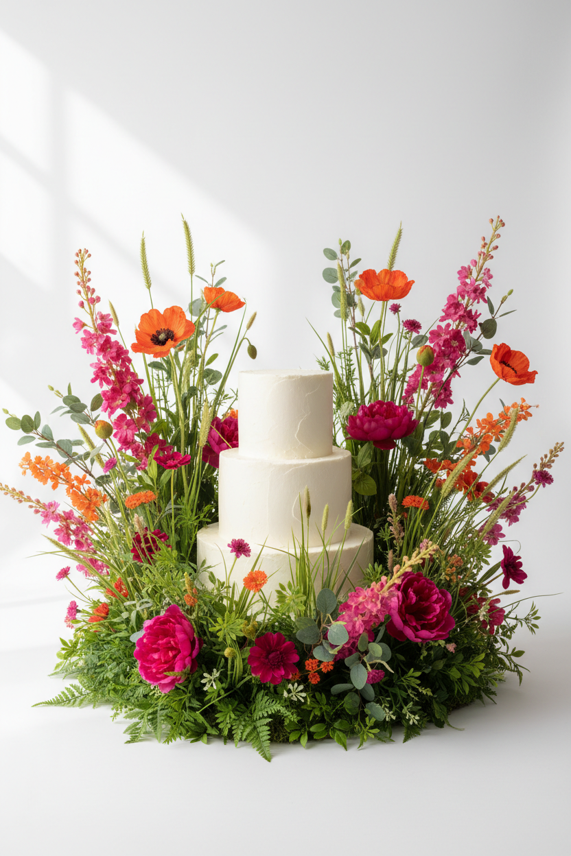 Tall Bold Cake Meadow in Orange and Cerise Pink