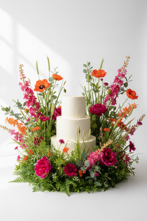 Tall Bold Cake Meadow in Orange and Cerise Pink