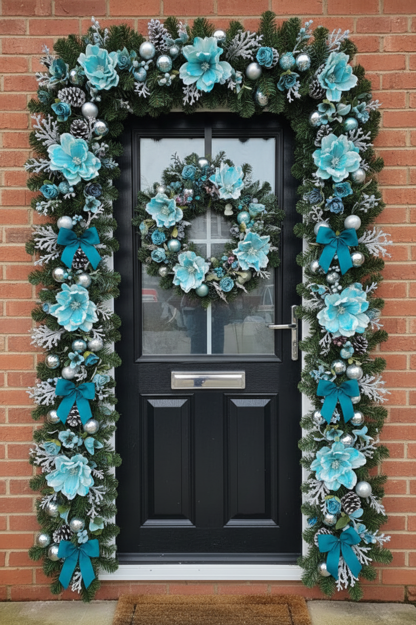 Teal & Silver Door Wreath and Swag