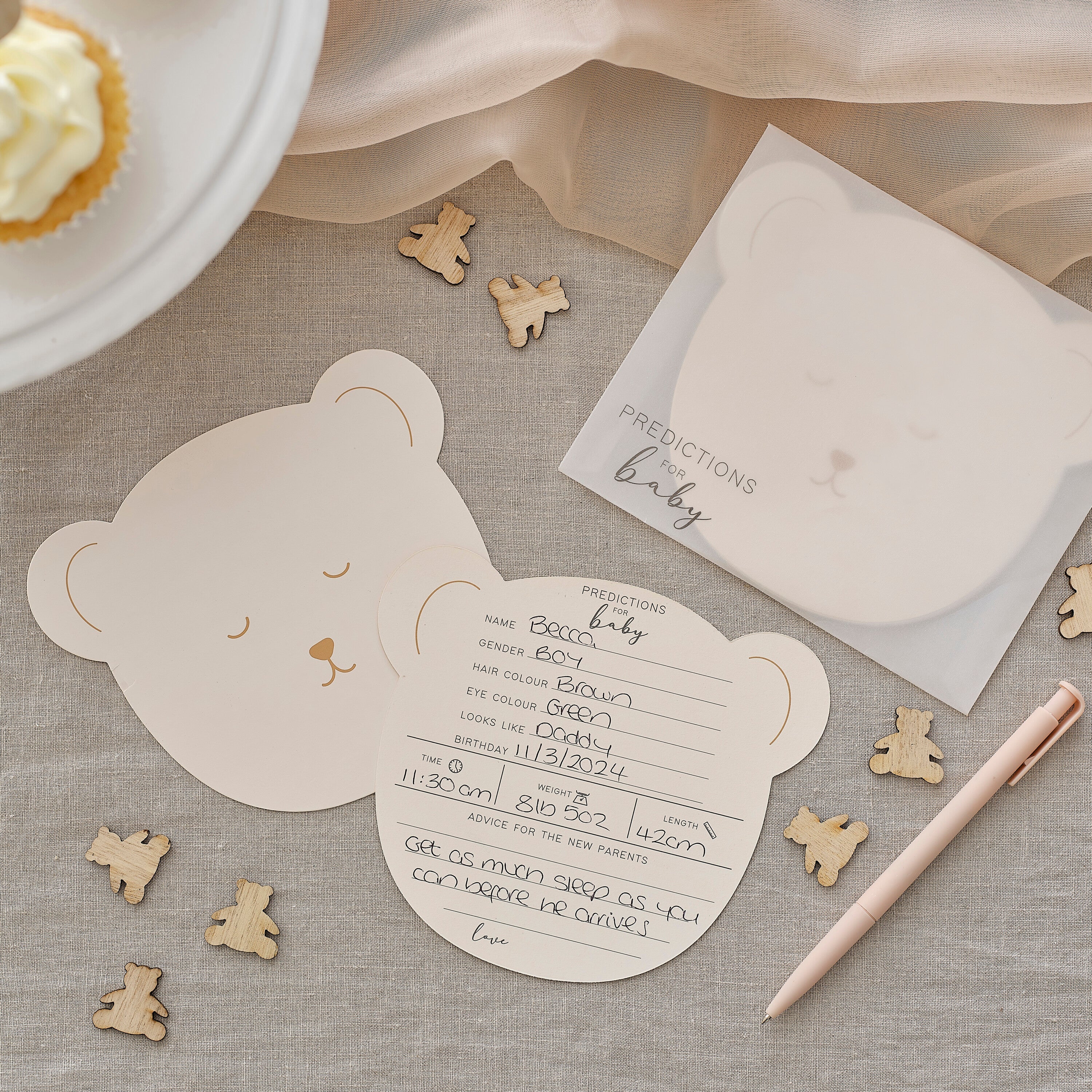 Teddy Bear Baby Shower Prediction Game Cards
