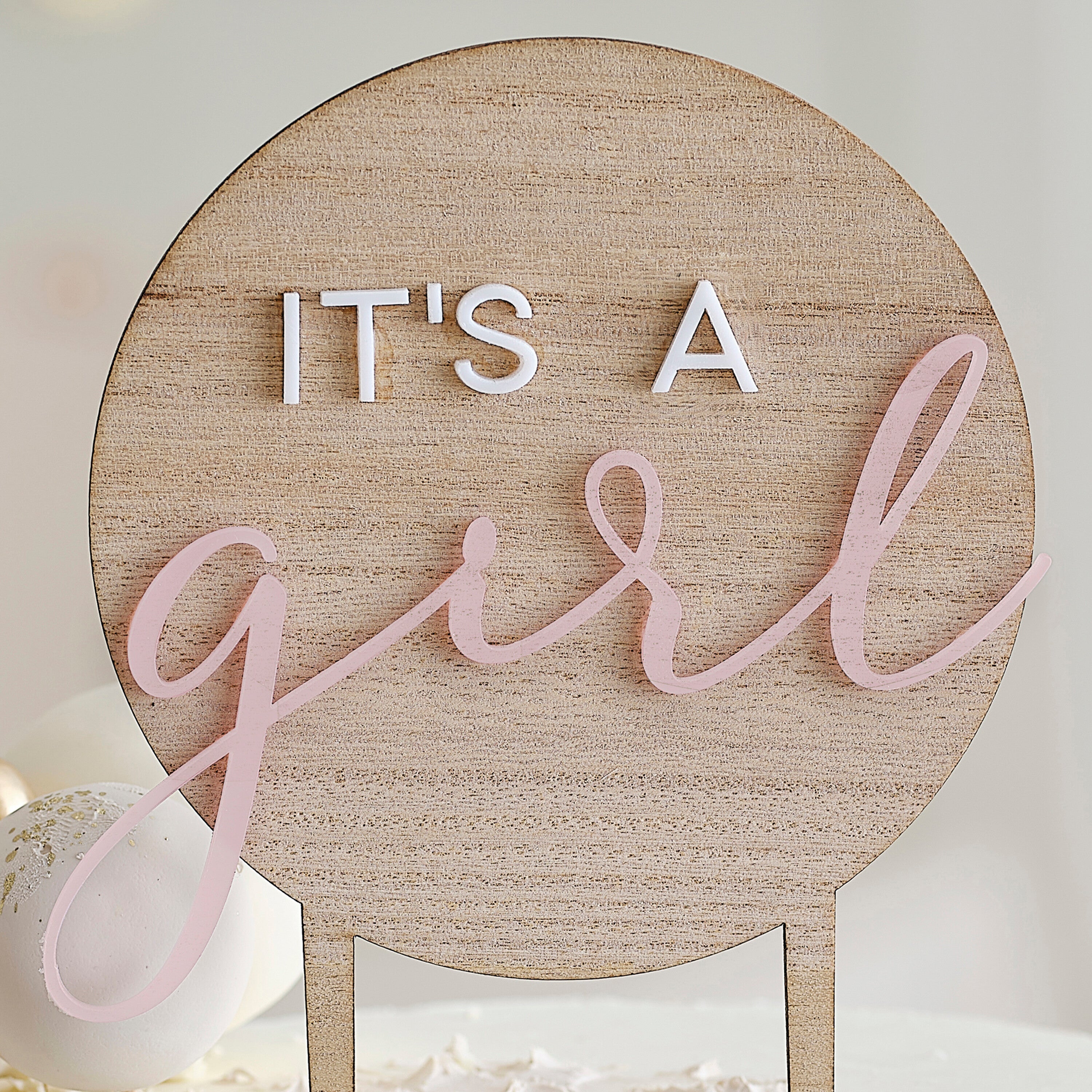 It's a Girl Wooden Baby Shower Cake Topper- 5 Inner Pack