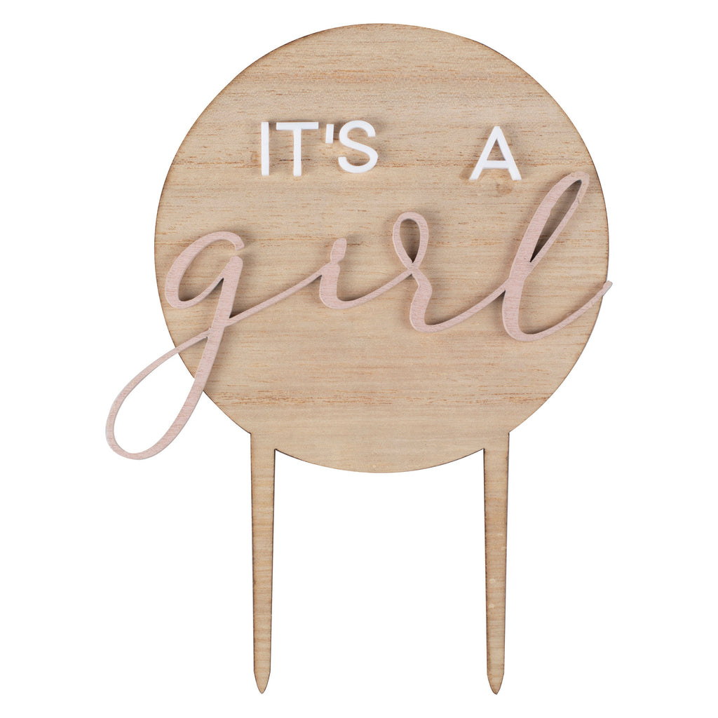 It's a Girl Wooden Baby Shower Cake Topper- 5 Inner Pack