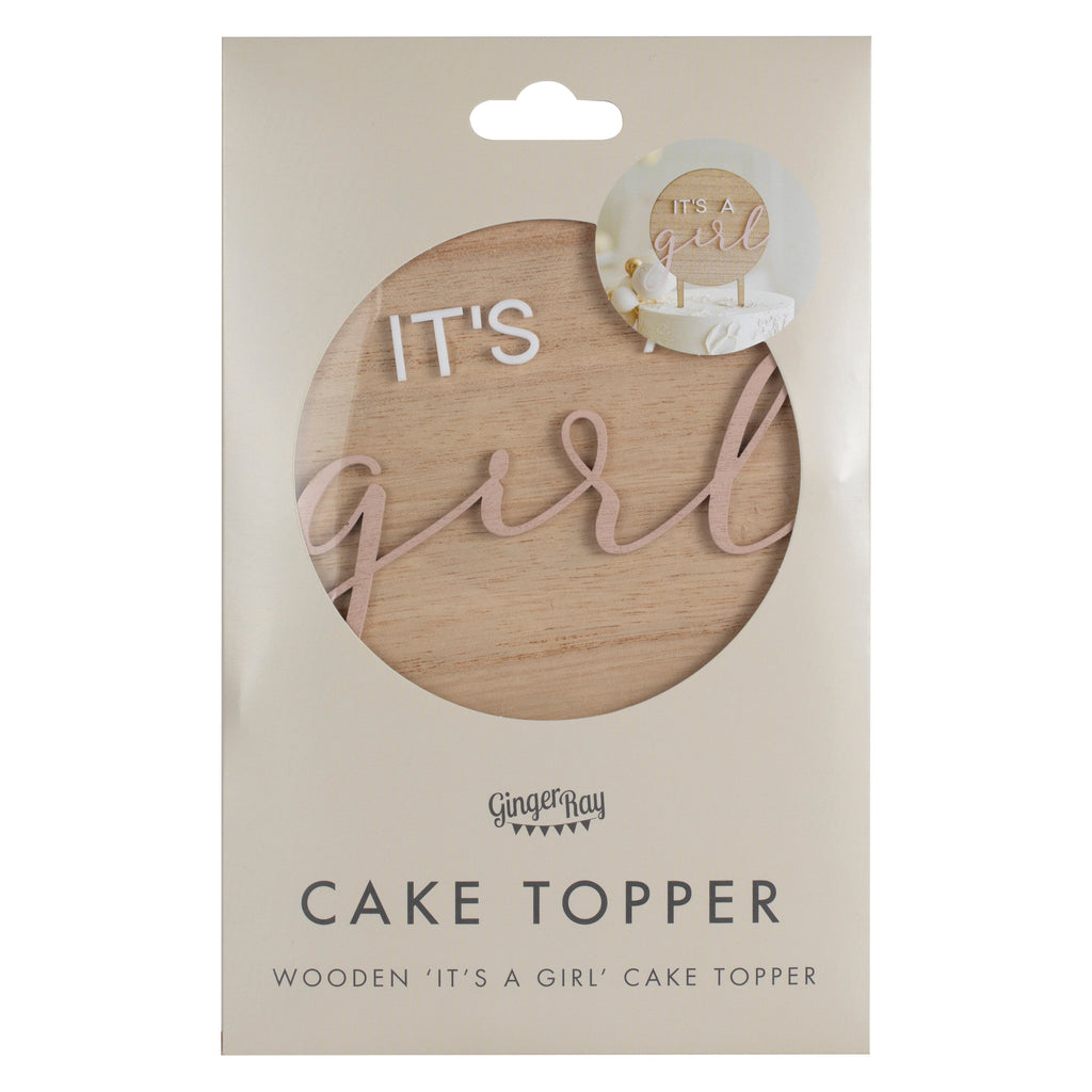 It's a Girl Wooden Baby Shower Cake Topper- 5 Inner Pack