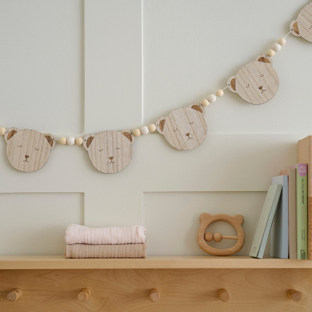 Wooden Teddy Face Baby Shower Bunting