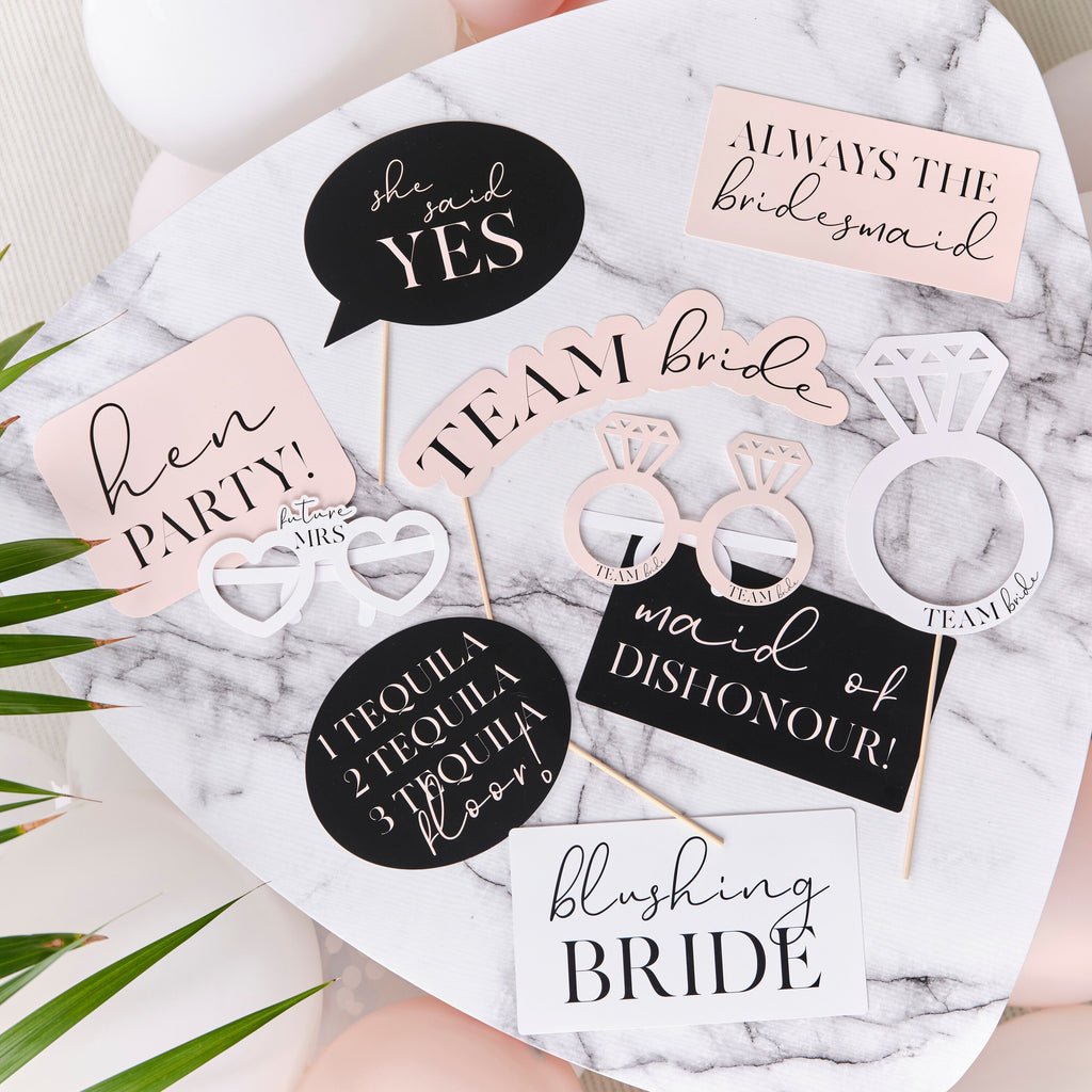 Pink, Black and White Hen Party Photo Booth Props- 5 Inner Pack