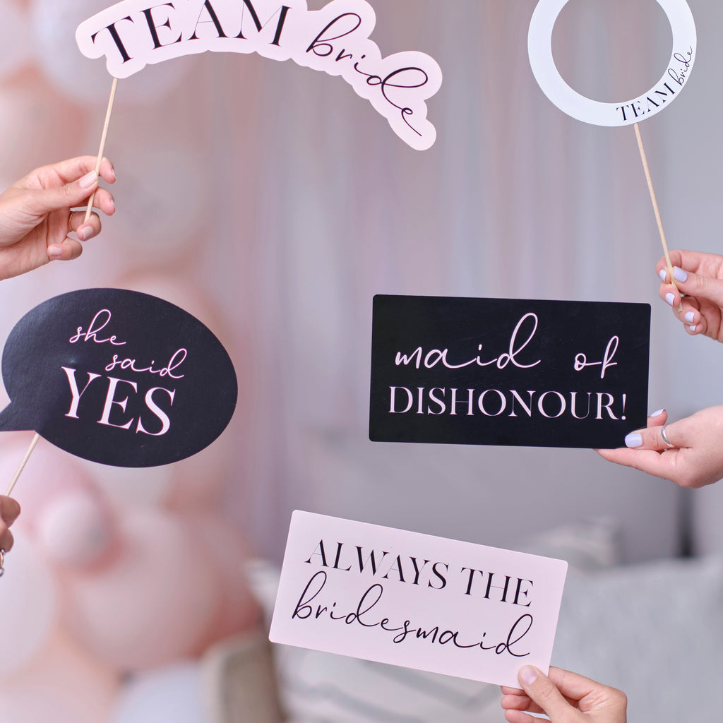 Pink, Black and White Hen Party Photo Booth Props- 5 Inner Pack