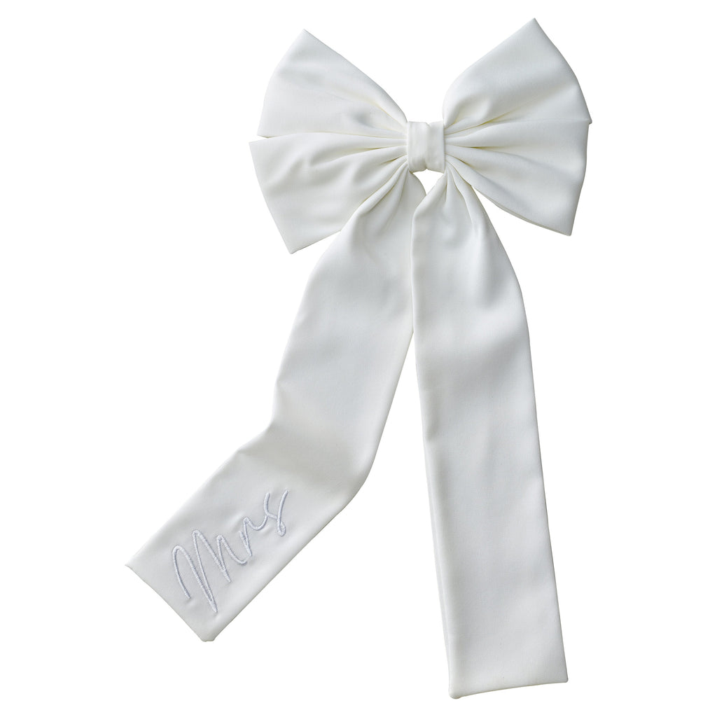 Cream Satin Embroidered 'Mrs' Hair Bow- 5 Inner Pack