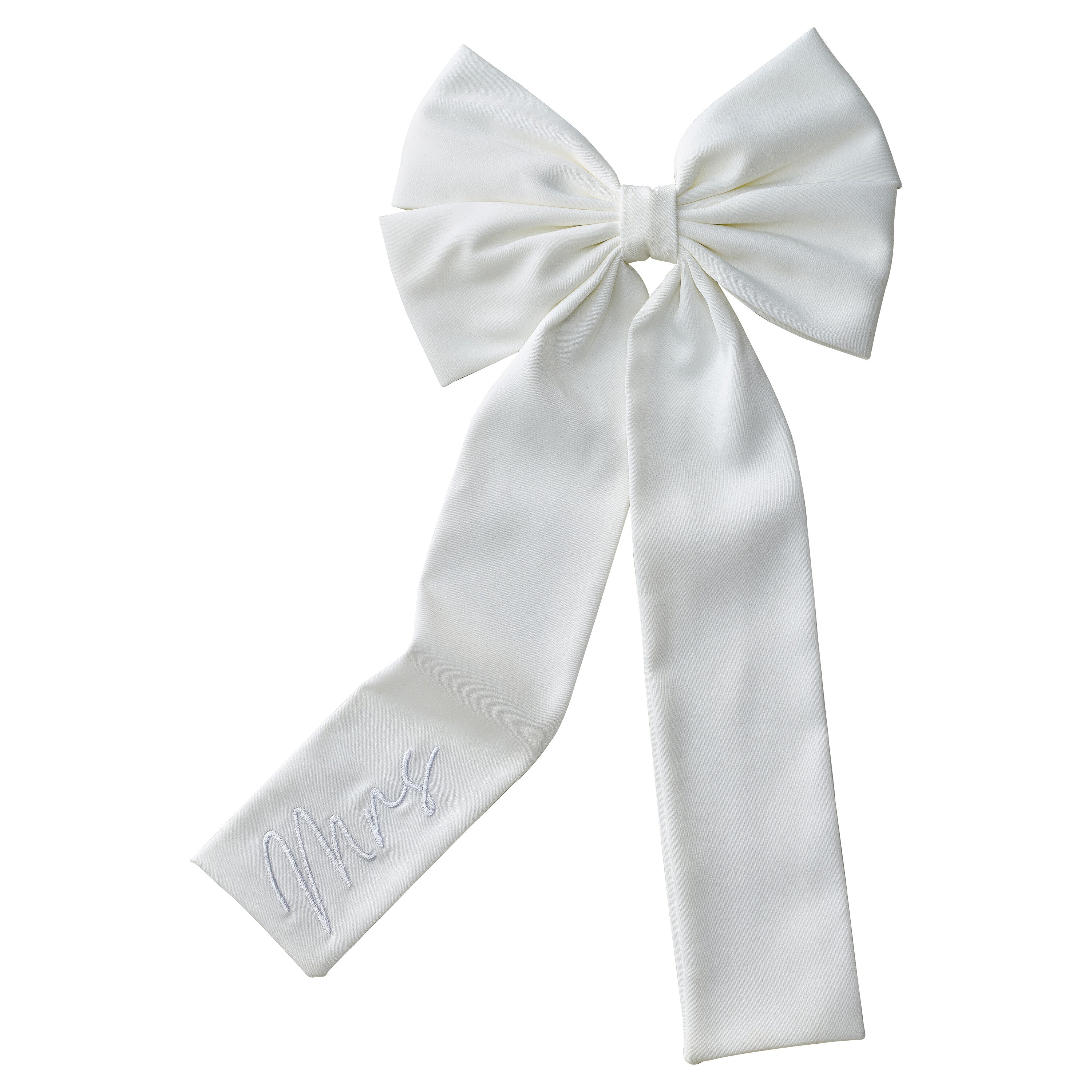 Cream Satin Embroidered 'Mrs' Hair Bow- 5 Inner Pack