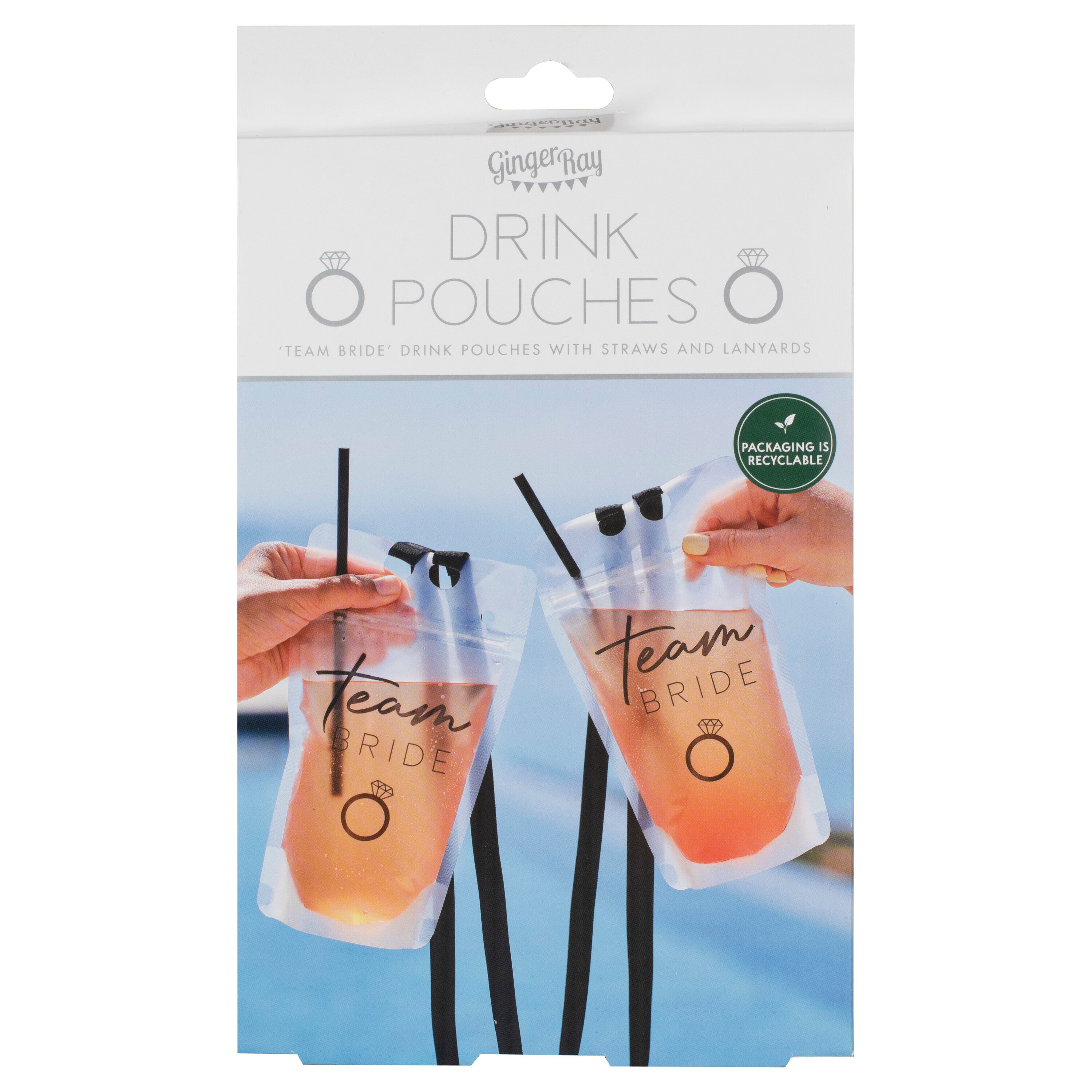 Team Bride Hen Party Drink Pouch with Straw and Lanyard- 5 Inner Pack