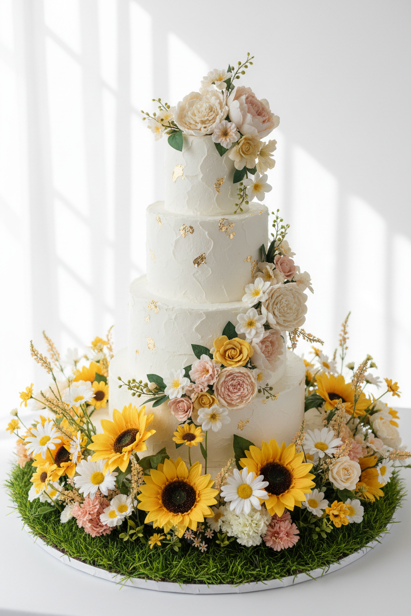 Wedding Cake Meadow with Sunflowers and Wildflowers