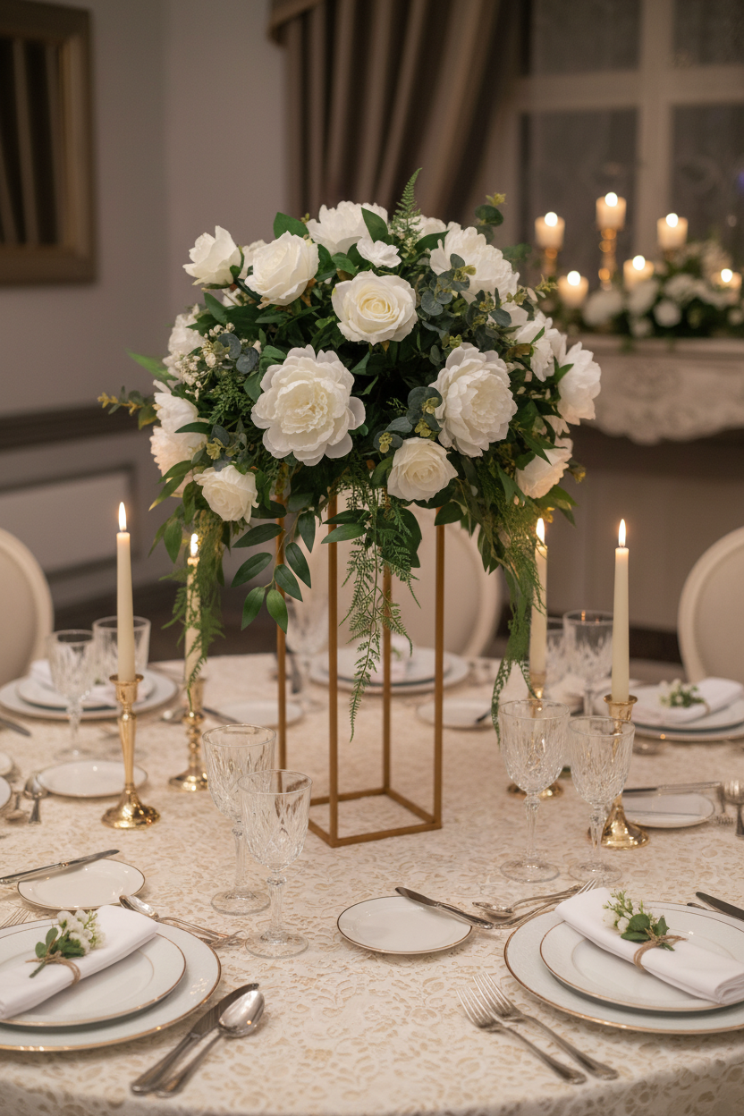 White floral arrangement in elegant setting