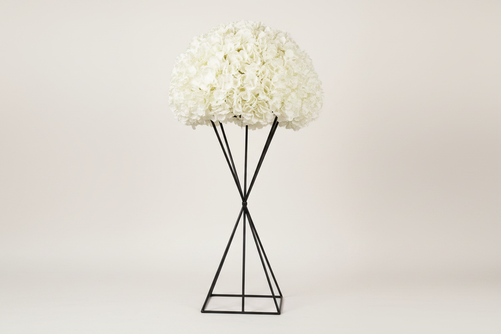White Hydrangea Ball on Tall Metal Stand