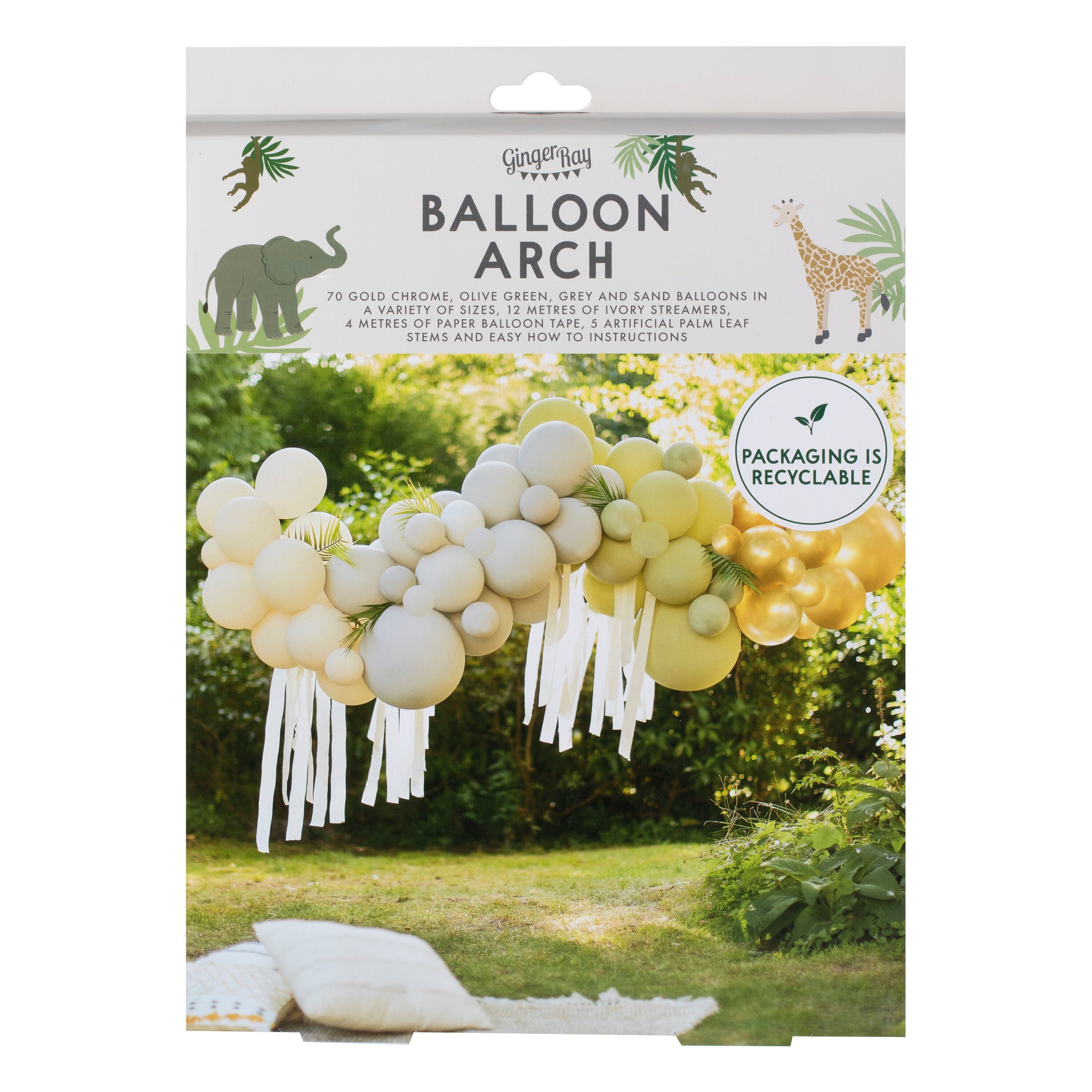 Green, Cream, Grey & Gold Chrome Balloon Arch Kit- 5 Inner Pack