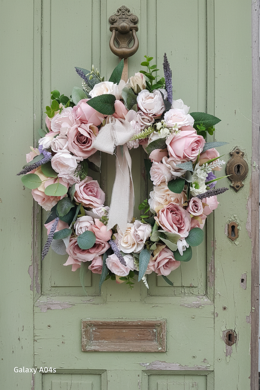 Wreath on vintage door