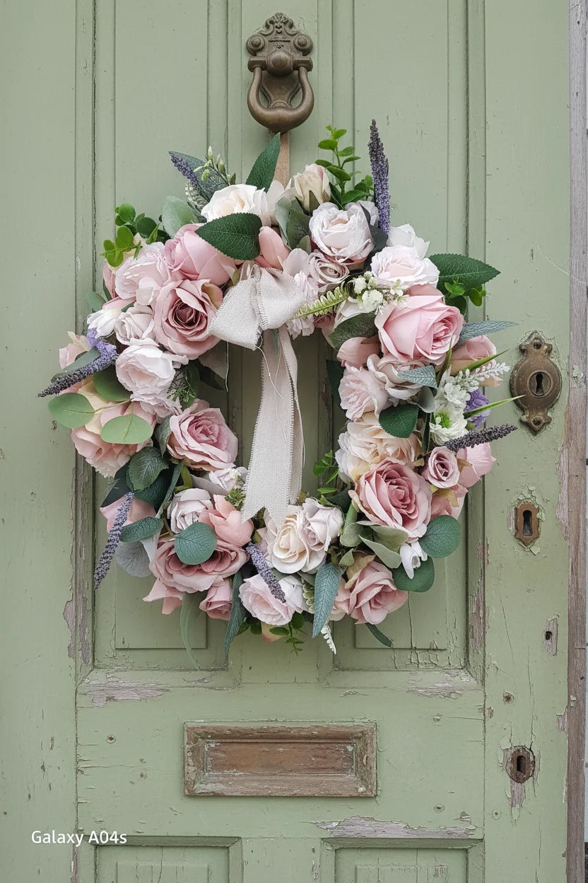 Very vintage pink rose and eustomia wreath